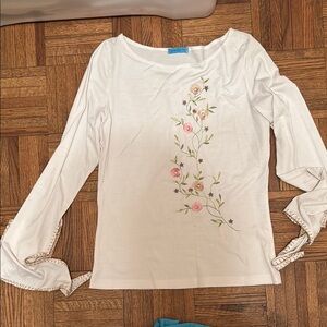 Floral Embroidered White Top